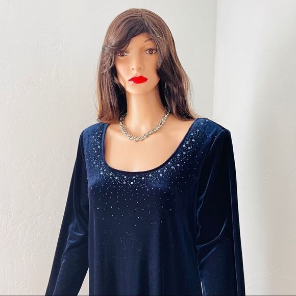 J.R. Nites Navy Velvet Sequined Gown Size 14W NWT - Picture 7 of 10